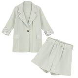 Chiffon Two Piece Thin Blazer Suits Spring Summer Shorts Suits Long Sleeve Casual Shorts+Blazers 2 Piece Women's Sets Jacket