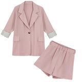 Chiffon Two Piece Thin Blazer Suits Spring Summer Shorts Suits Long Sleeve Casual Shorts+Blazers 2 Piece Women's Sets Jacket
