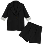 Chiffon Two Piece Thin Blazer Suits Spring Summer Shorts Suits Long Sleeve Casual Shorts+Blazers 2 Piece Women's Sets Jacket