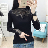 2019 Lace  Winter Turtleneck Rhinestone Pullovers Women Sexy Mesh Hollow out Autumn Sweaters Soft Tops Lady Long Sleeve Jumpers