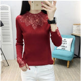 2019 Lace  Winter Turtleneck Rhinestone Pullovers Women Sexy Mesh Hollow out Autumn Sweaters Soft Tops Lady Long Sleeve Jumpers