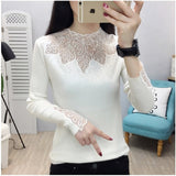 2019 Lace  Winter Turtleneck Rhinestone Pullovers Women Sexy Mesh Hollow out Autumn Sweaters Soft Tops Lady Long Sleeve Jumpers