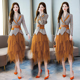 Formall skirt and suits jacket 2 piece set plus size women blazer skirt set women Net skirt suits office lady suit lady uniform