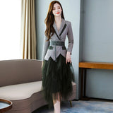Formall skirt and suits jacket 2 piece set plus size women blazer skirt set women Net skirt suits office lady suit lady uniform
