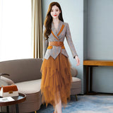 Formall skirt and suits jacket 2 piece set plus size women blazer skirt set women Net skirt suits office lady suit lady uniform